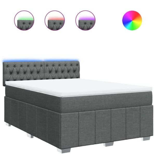 vidaXL Cama com Molas/colchão 160x200 cm Tecido Cinzento-escuro - 4169952295