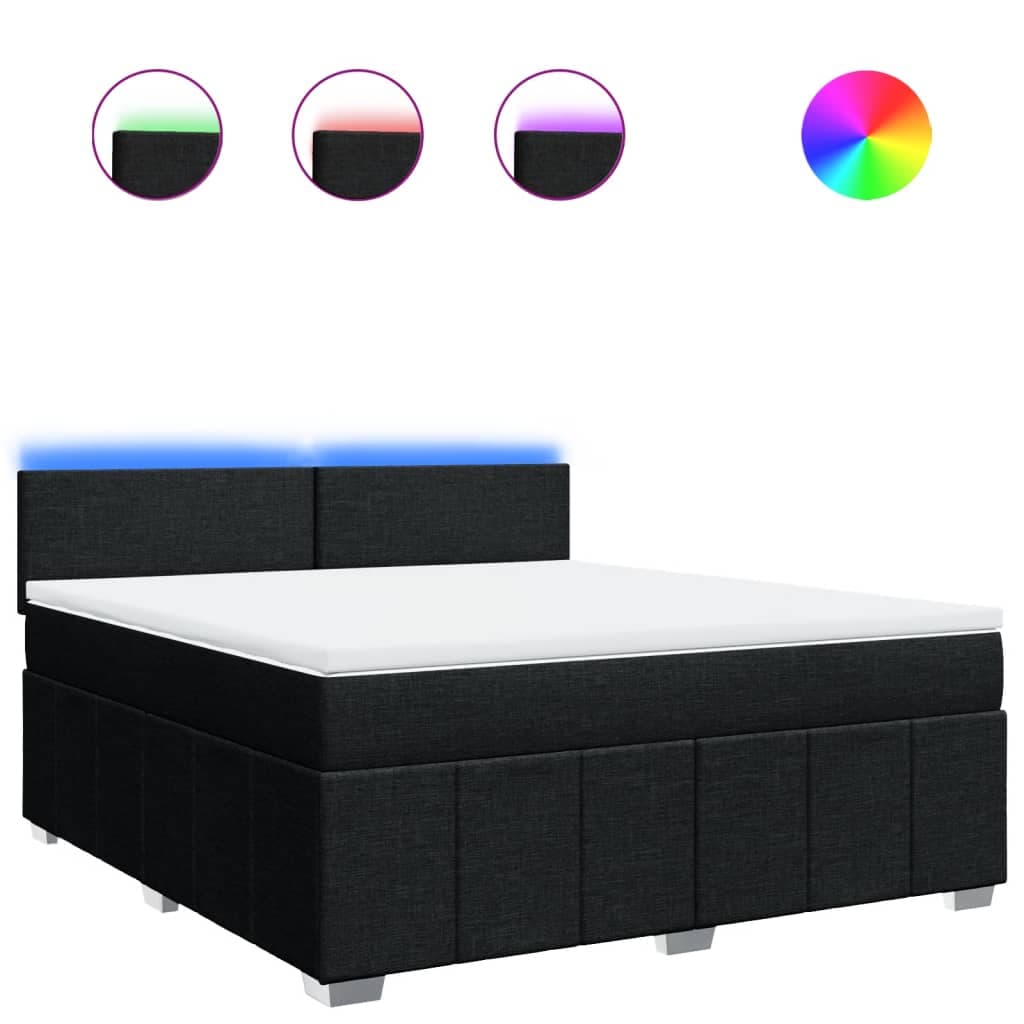 vidaXL Cama com Molas/colchão 180x200 cm Tecido Preto - 3736878894