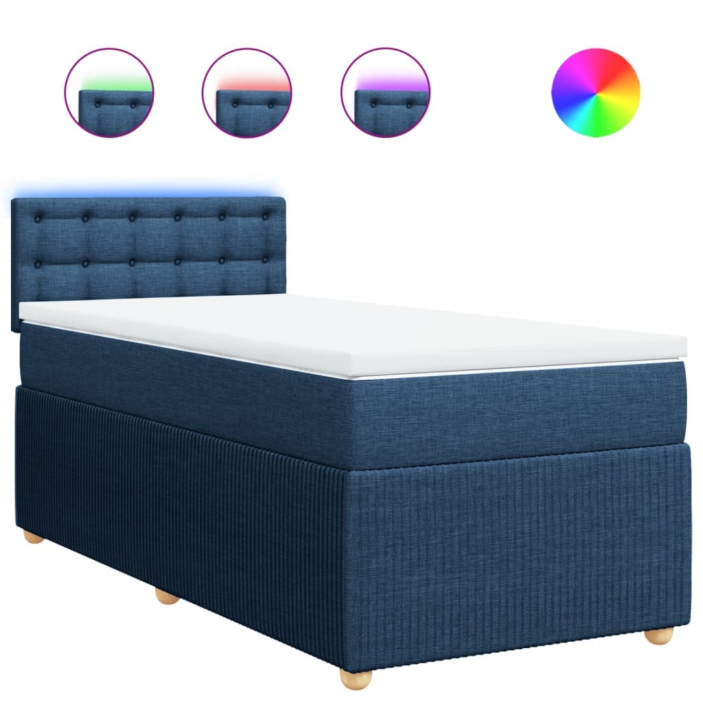 vidaXL Cama com Molas/colchão 90x200 cm Tecido Azul - 1408304009