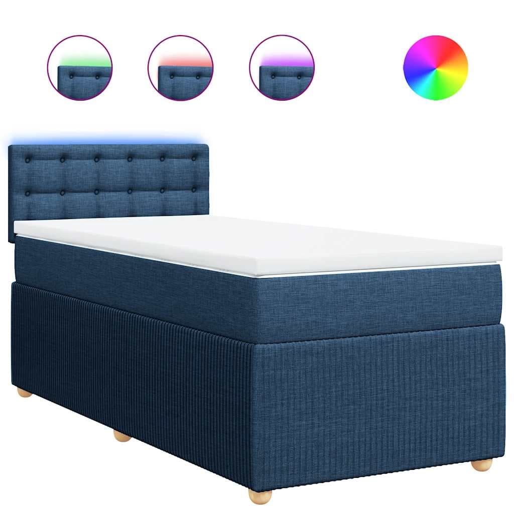 vidaXL Cama com molas/colchão 100x200 cm tecido azul