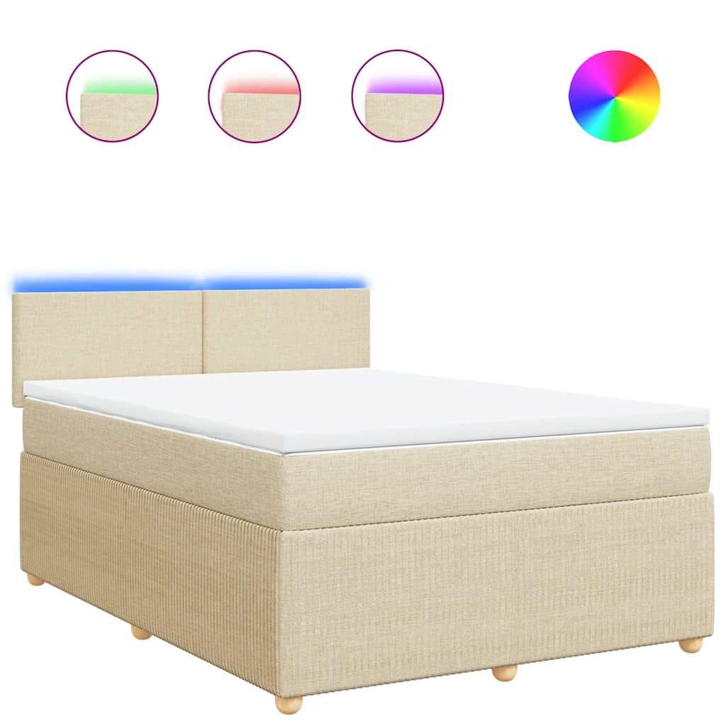 vidaXL Cama com molas/colchão 140x190 cm tecido cor creme