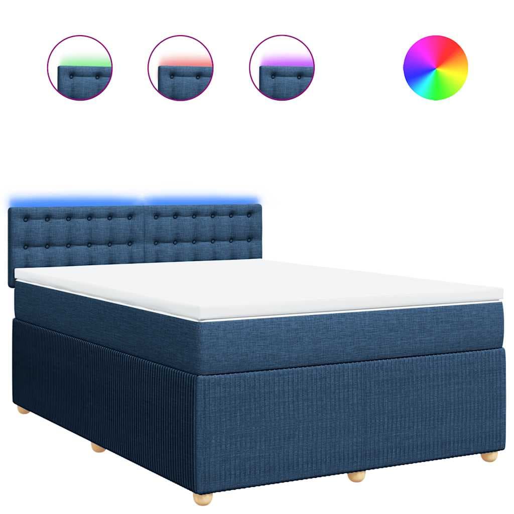 vidaXL Cama com molas/colchão 140x200 cm tecido azul
