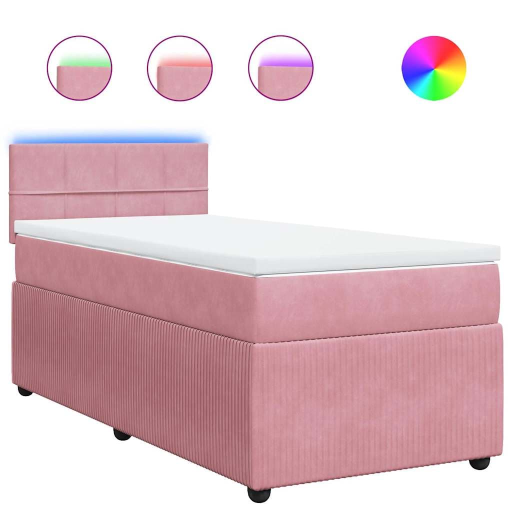 vidaXL Cama com molas/colchão 100x200 cm veludo rosa