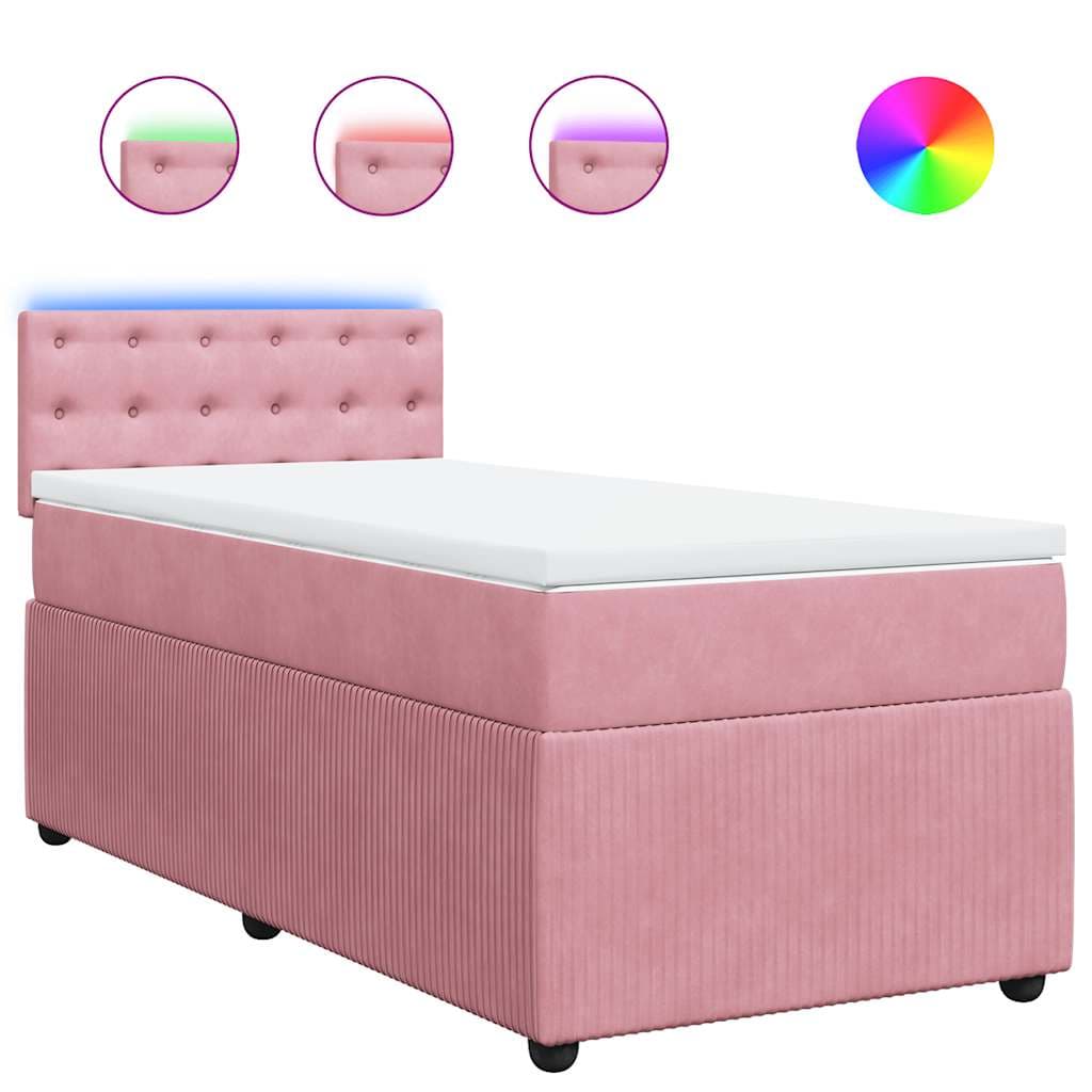 vidaXL Cama com Molas/colchão 100x200 cm Veludo Rosa - 1788552758