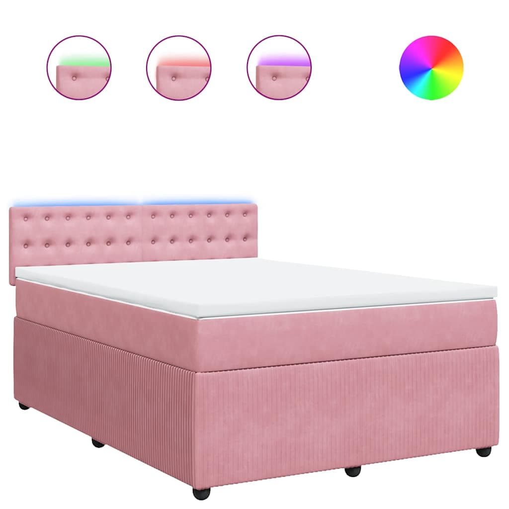 vidaXL Cama com Molas/colchão 140x190 cm Veludo Rosa - 433033523