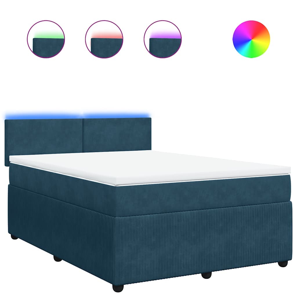 vidaXL Cama com Molas/colchão 140x200 cm Veludo Azul - 2276131984
