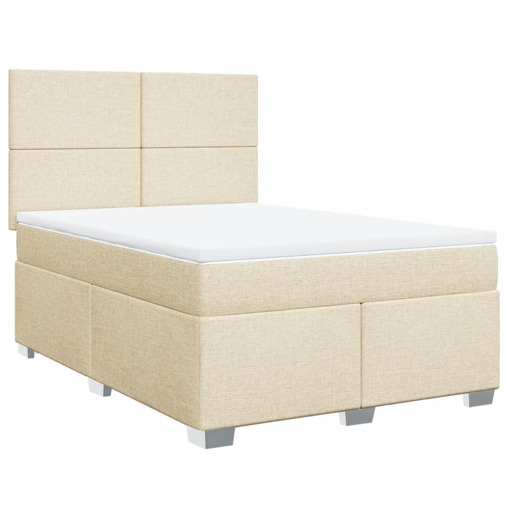 vidaXL Cama com molas/colchão 140x190 cm tecido cor creme