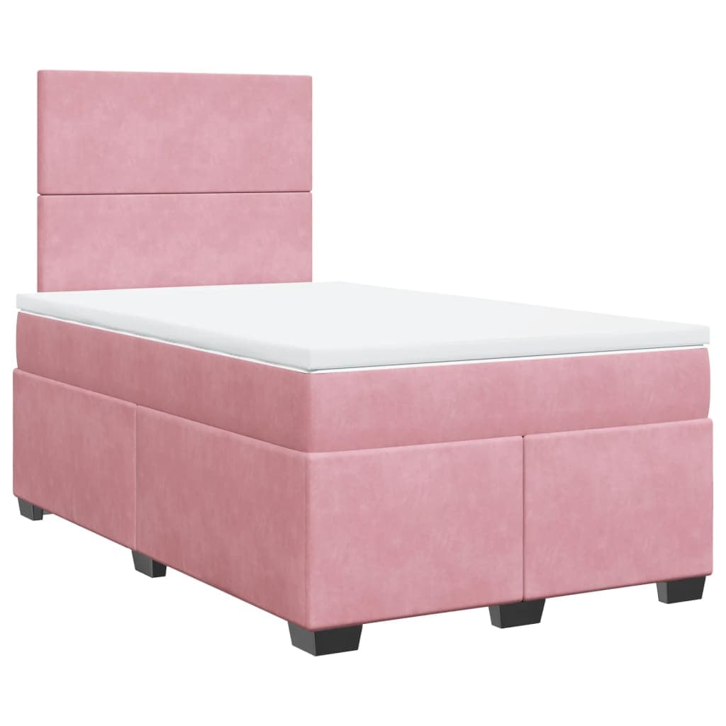 vidaXL Cama boxspring com colchão 120x190 cm veludo rosa