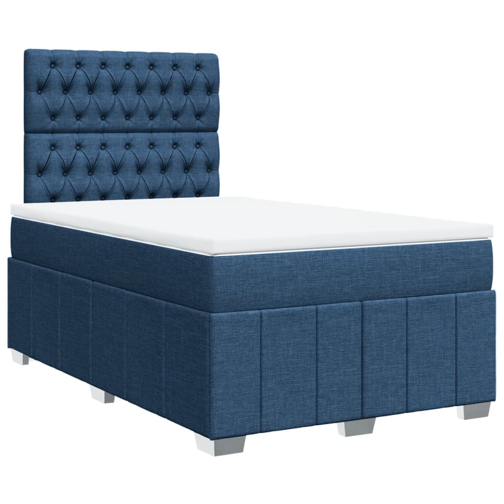 vidaXL Cama Boxspring com Colchão 120x190 cm Tecido Azul - 2646092981