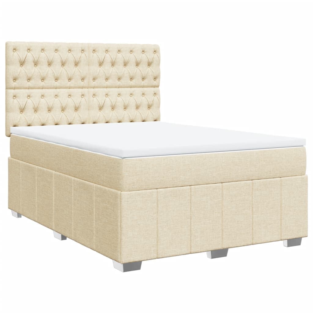 vidaXL Cama com molas/colchão 140x190 cm tecido cor creme