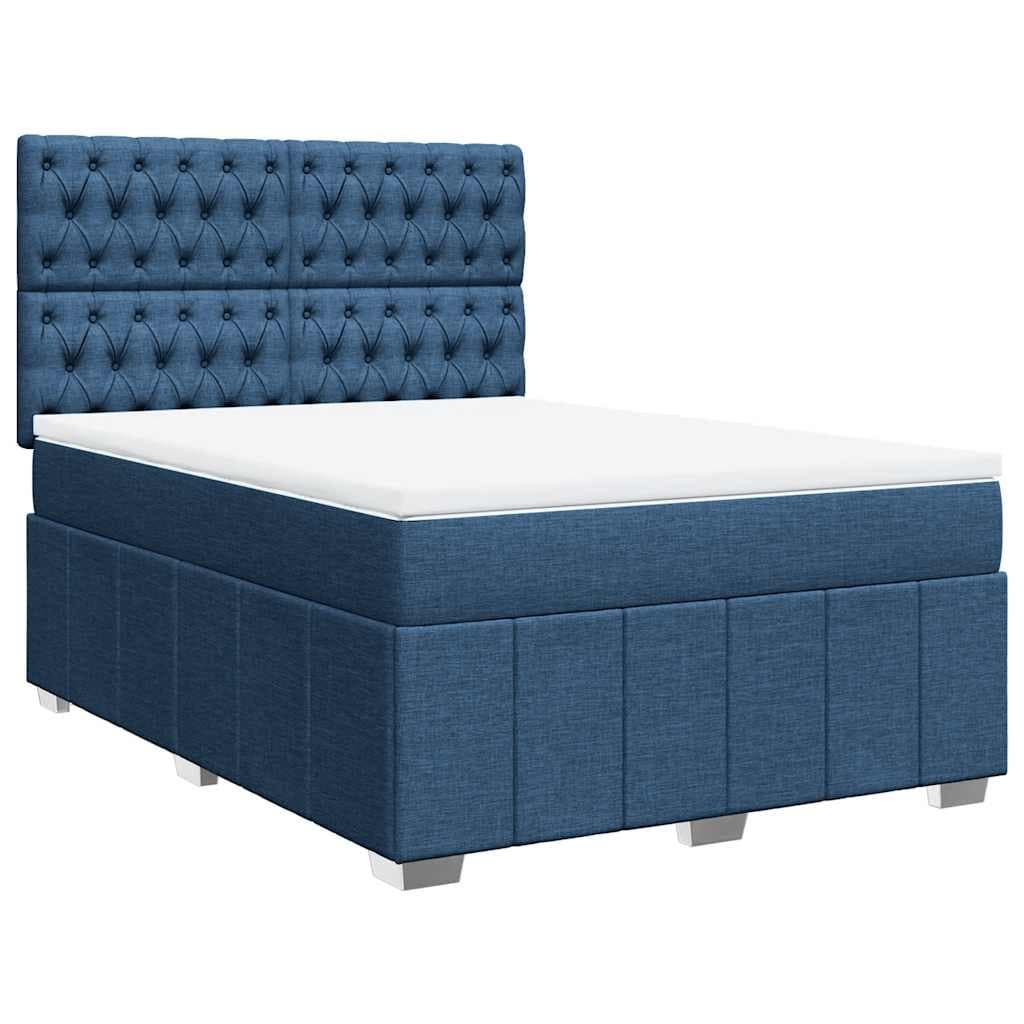 vidaXL Cama com molas/colchão 140x190 cm tecido azul