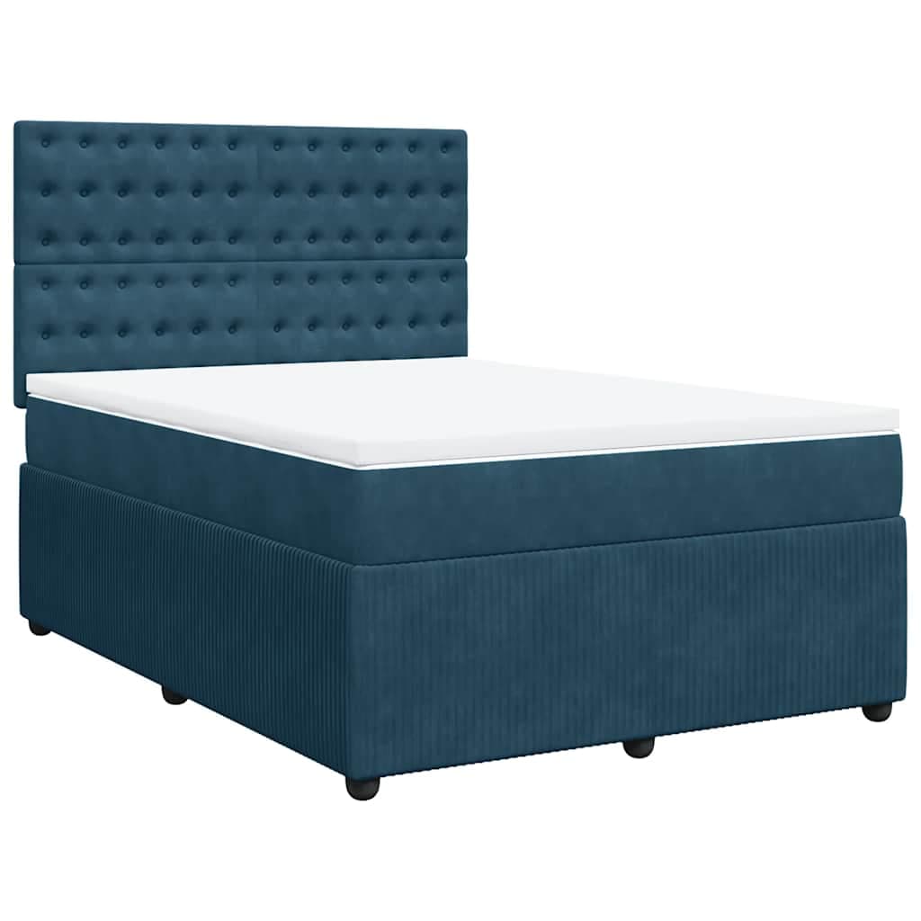 vidaXL Cama com molas/colchão 140x200 cm veludo azul-escuro