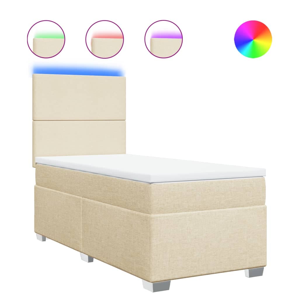 vidaXL Cama com molas/colchão 90x190 cm tecido cor creme