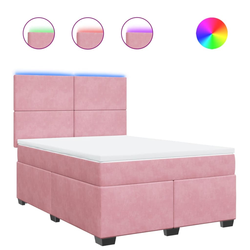 vidaXL Cama com molas/colchão 140x190 cm veludo rosa