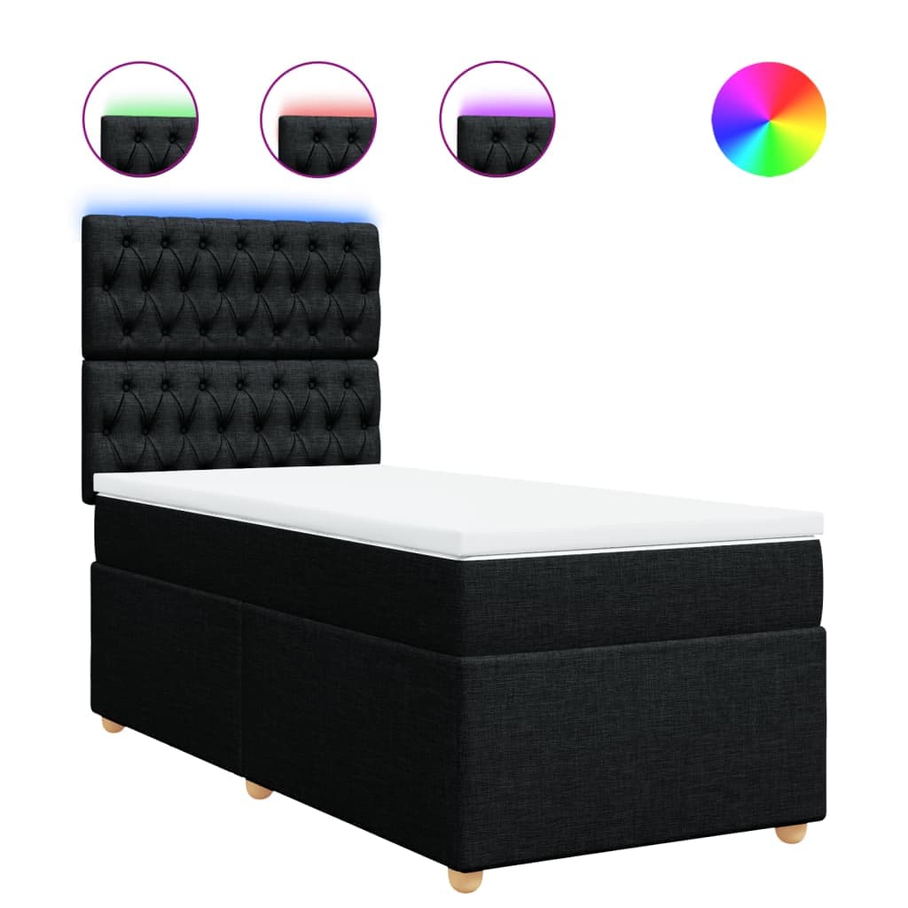 vidaXL Cama com Molas/colchão 90x190 cm Tecido Preto - 1694651343
