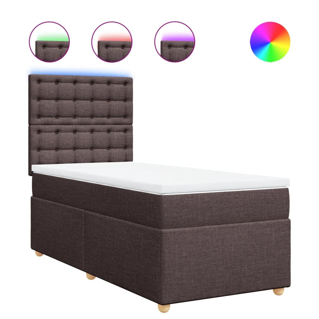 vidaXL Cama com Molas/colchão 90x200 cm Tecido Castanho-escuro - 3470448858