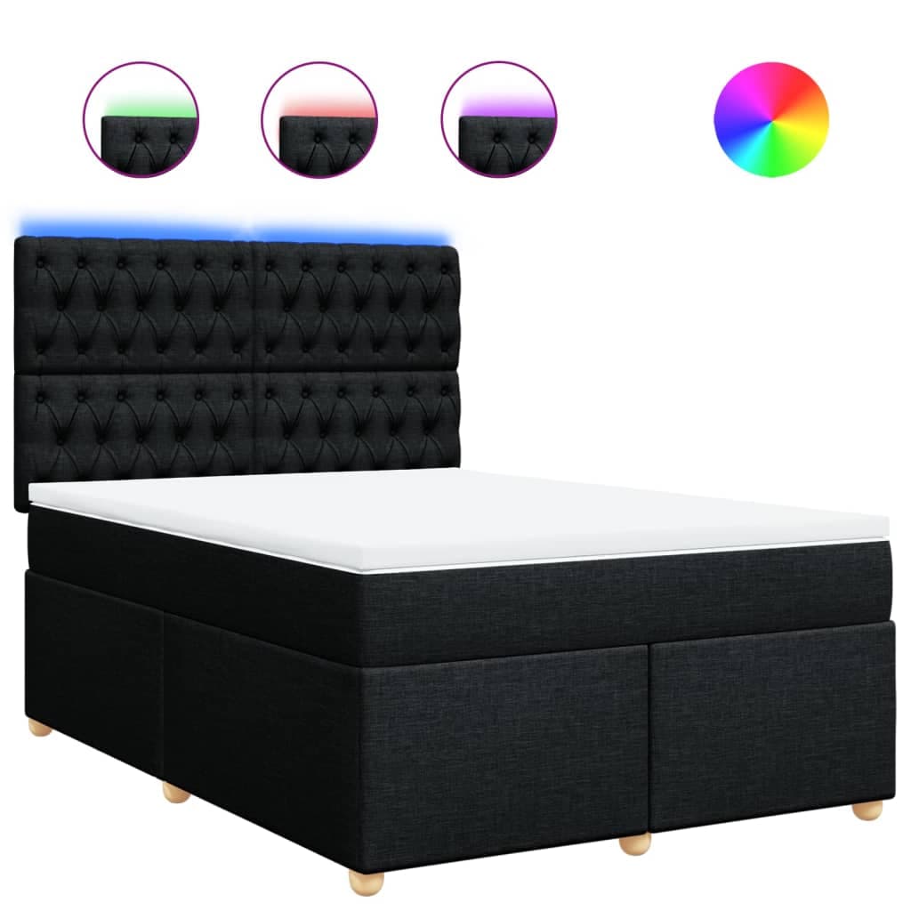 vidaXL Cama com Molas/colchão 140x190 cm Tecido Preto - 3363141364