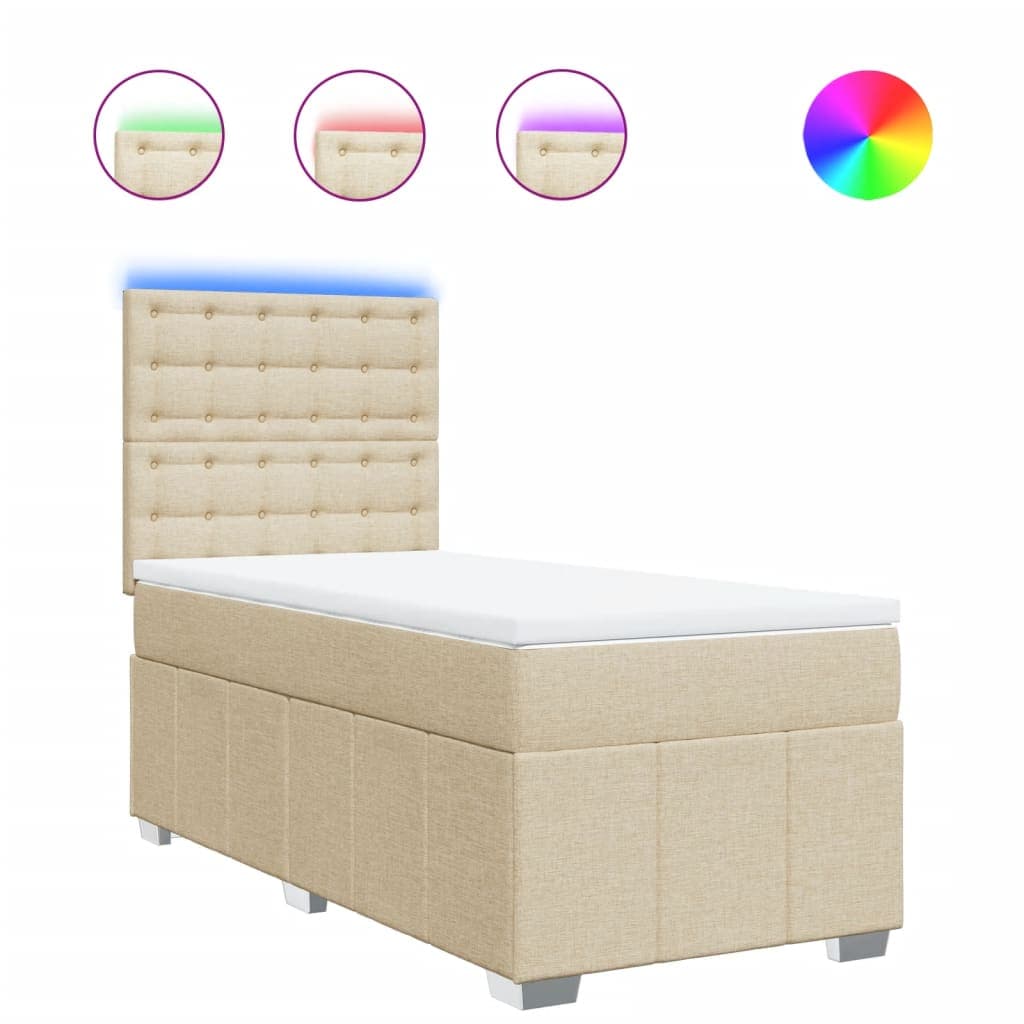 vidaXL Cama com molas/colchão 90x190 cm tecido cor creme