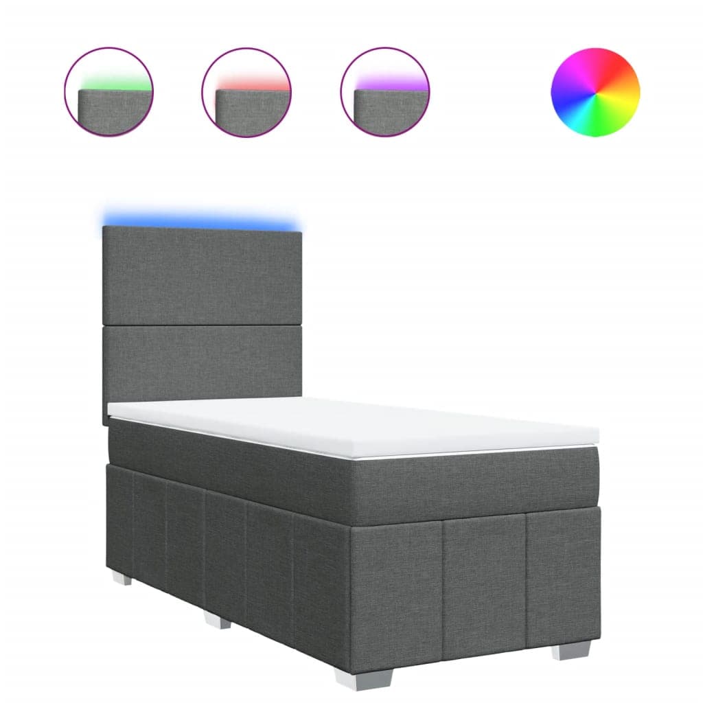vidaXL Cama com Molas/colchão 90x200 cm Tecido Cinzento-escuro - 455055933