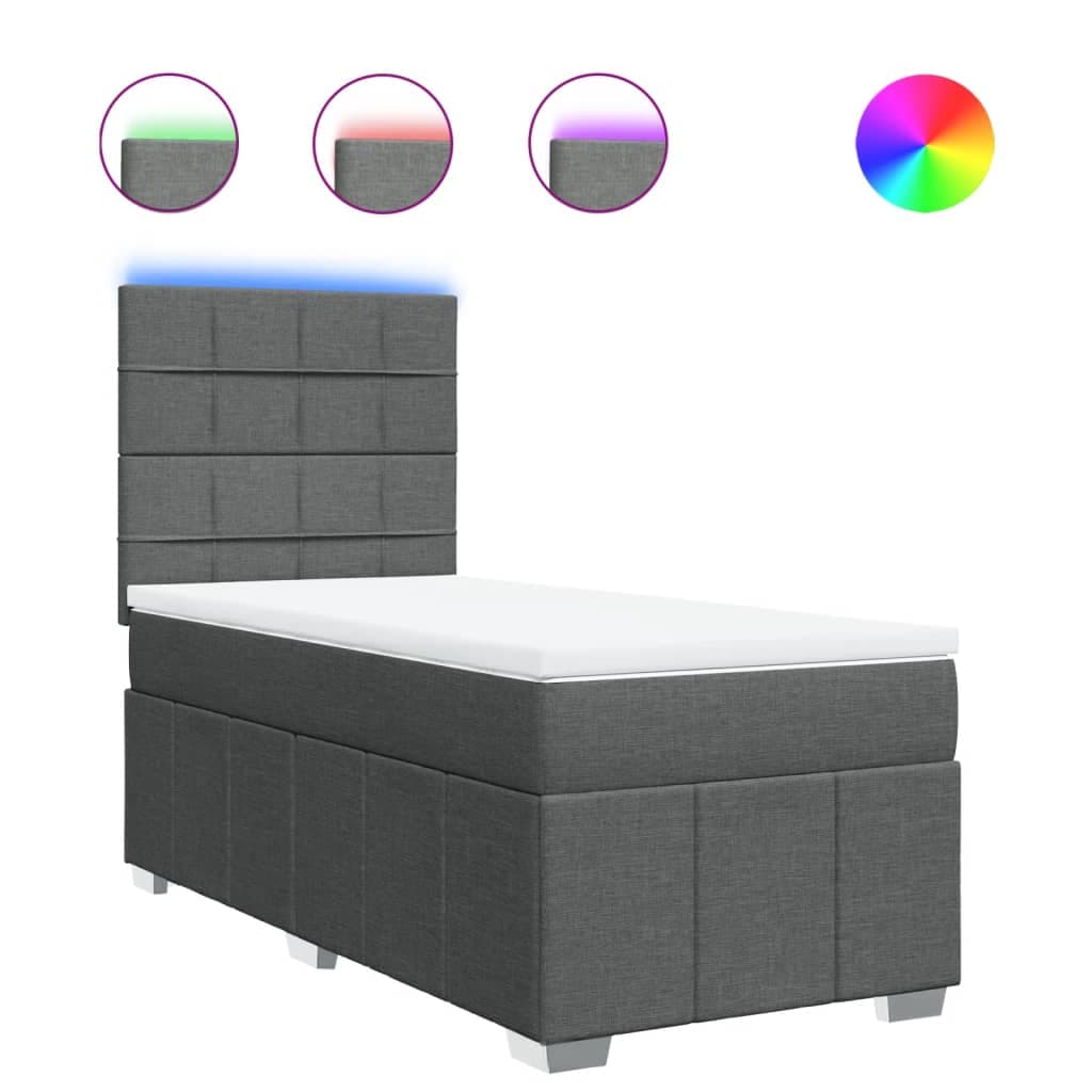vidaXL Cama com molas/colchão 100x200 cm tecido cinza-escuro