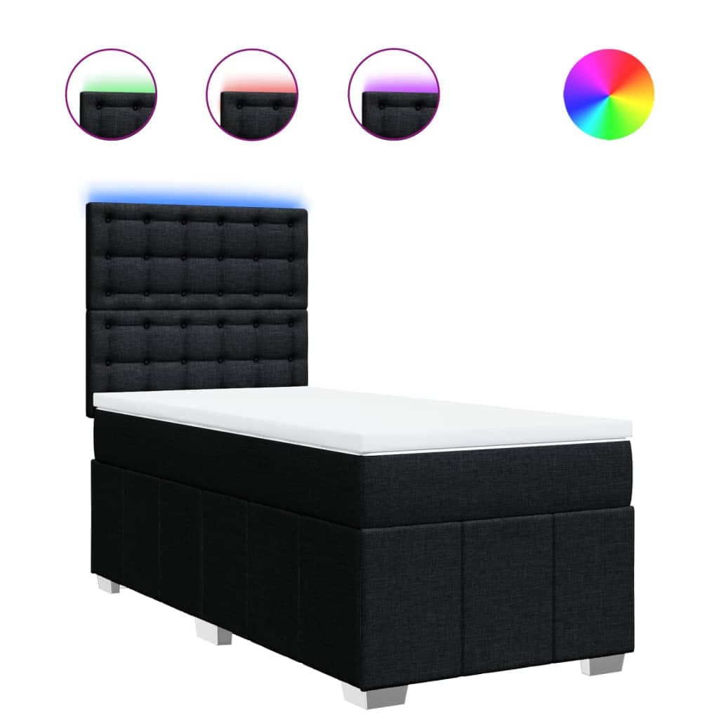 vidaXL Cama com molas/colchão 100x200 cm tecido preto
