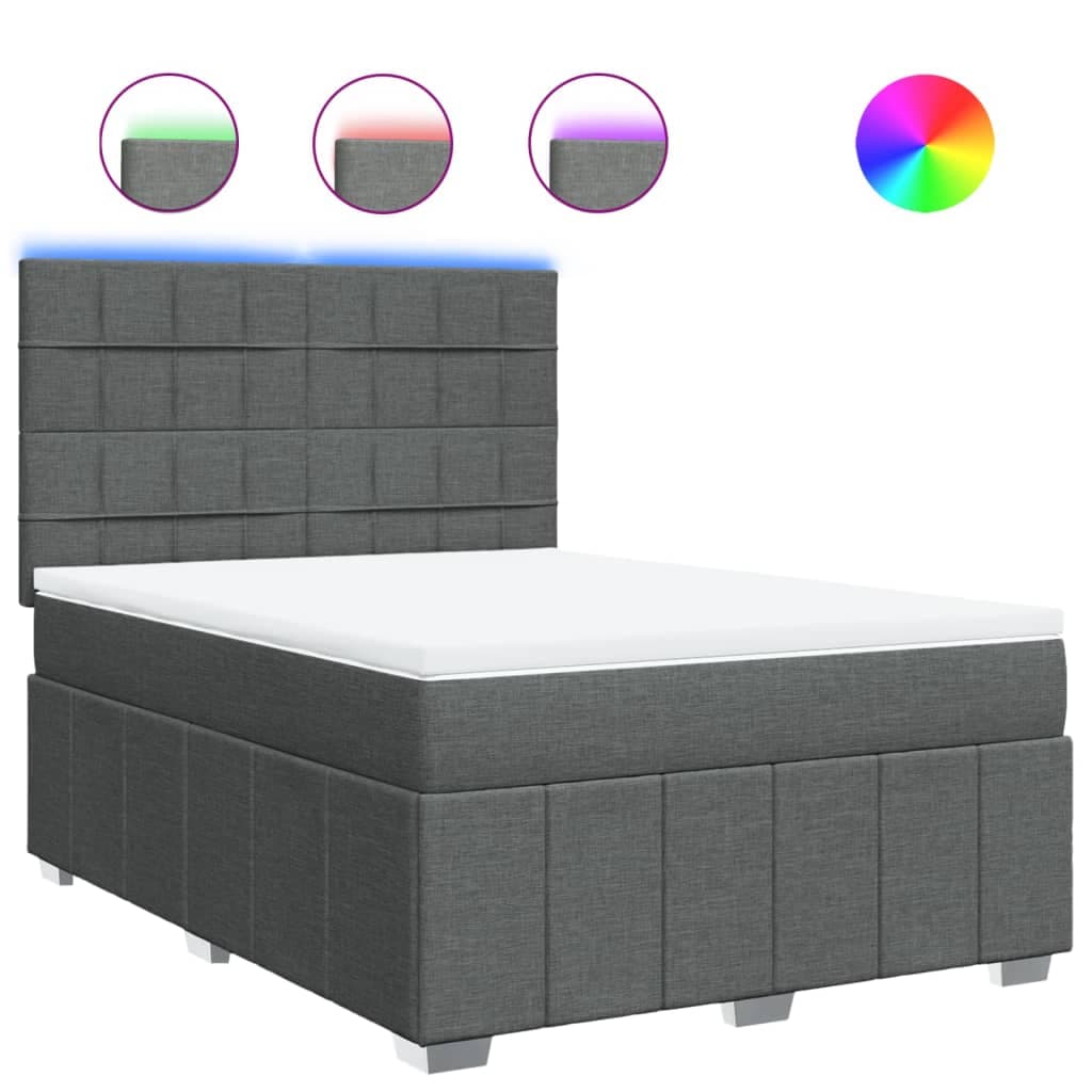 vidaXL Cama com Molas/colchão 140x190 cm Tecido Cinzento-escuro - 1609343518