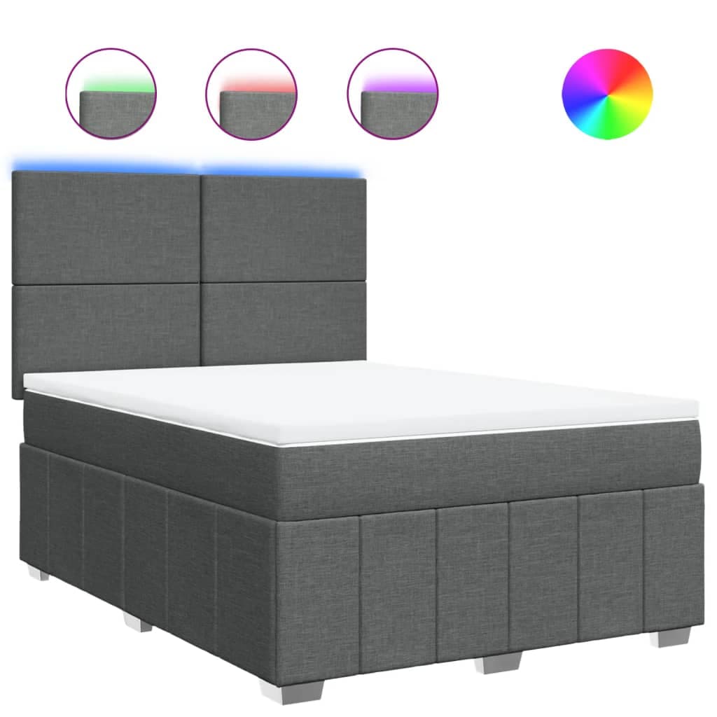 vidaXL Cama com Molas/colchão 140x200 cm Tecido Cinzento-escuro - 3060317958