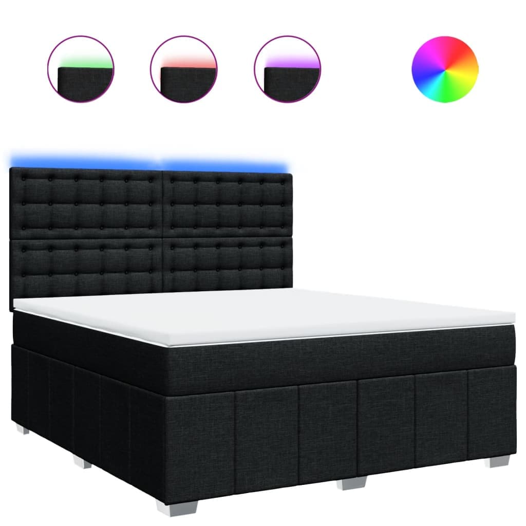 vidaXL Cama com Molas/colchão 180x200 cm Tecido Preto - 1401828491