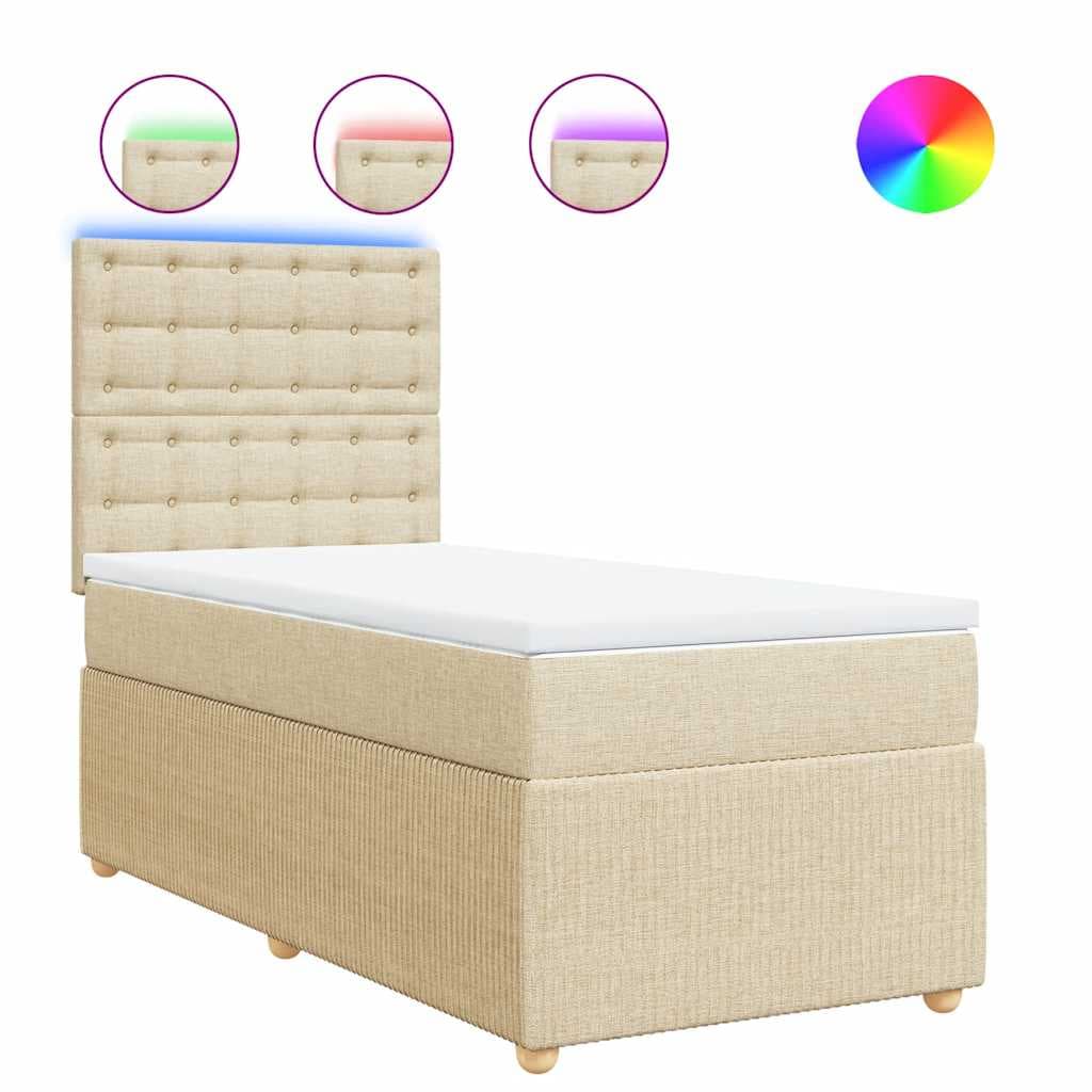 vidaXL Cama com Molas/colchão 90x190 cm Tecido Cor Creme - 3027518746