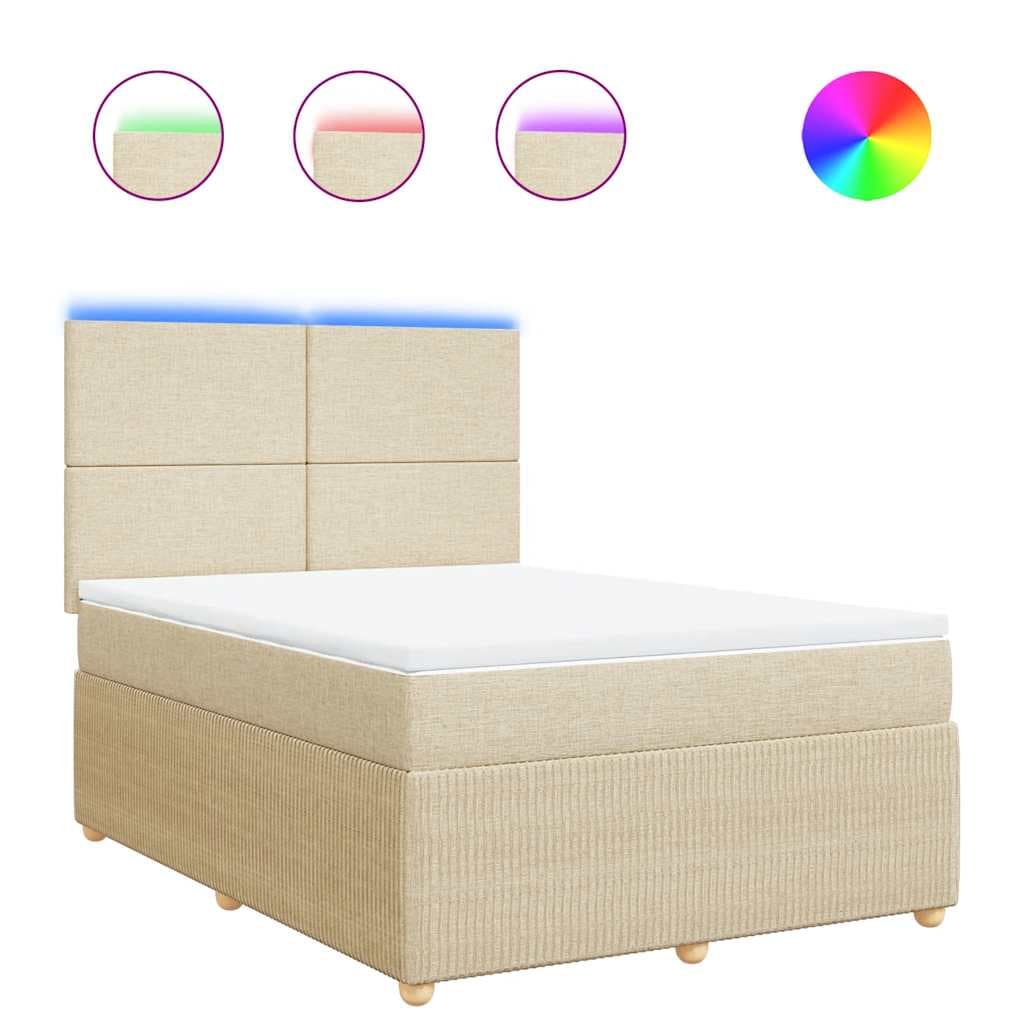 vidaXL Cama com molas/colchão 140x200 cm tecido cor creme