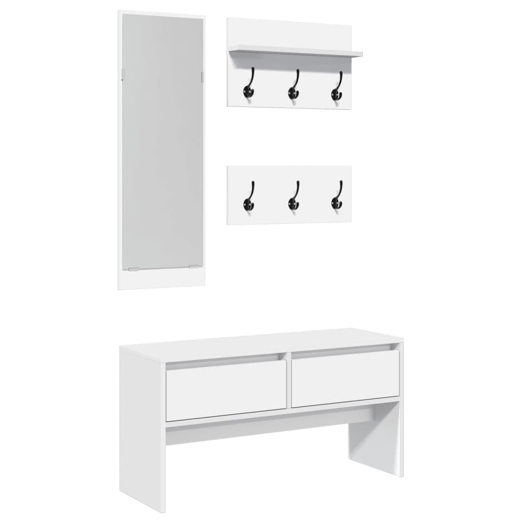 vidaXL 4 pcs conj. de móveis de corredor derivados de madeira branco