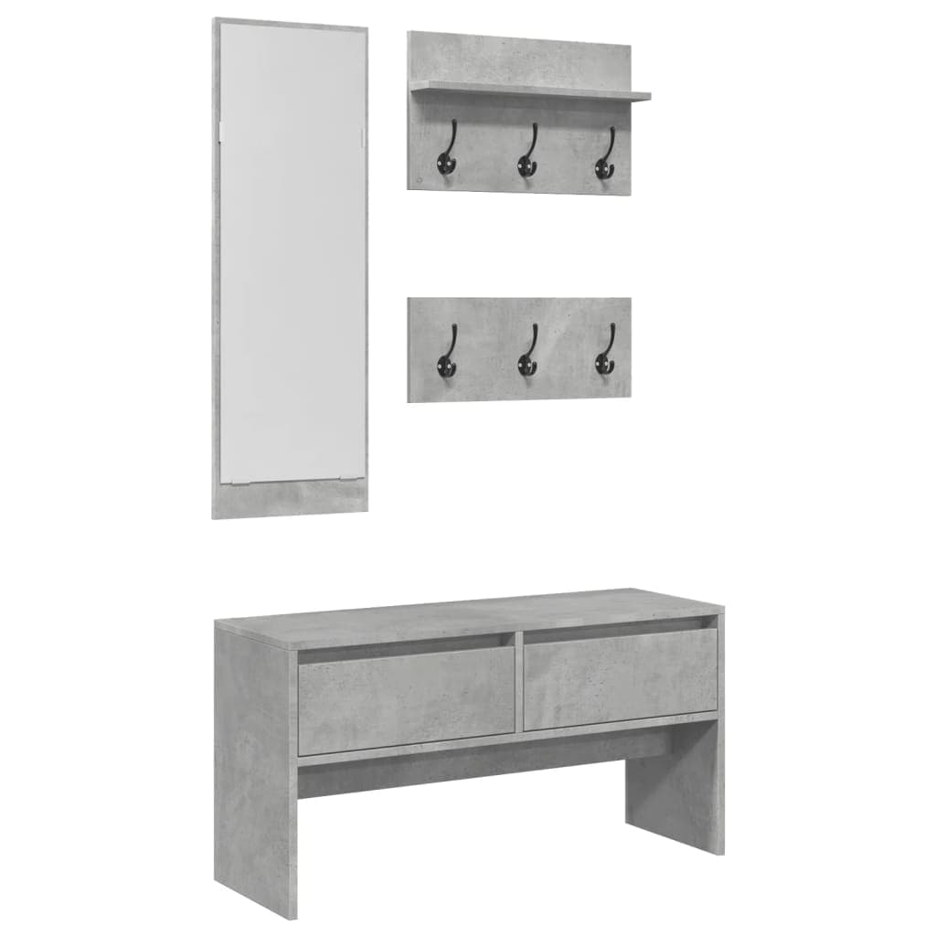 vidaXL 4 pcs conj. móveis corredor derivados de madeira cinza cimento