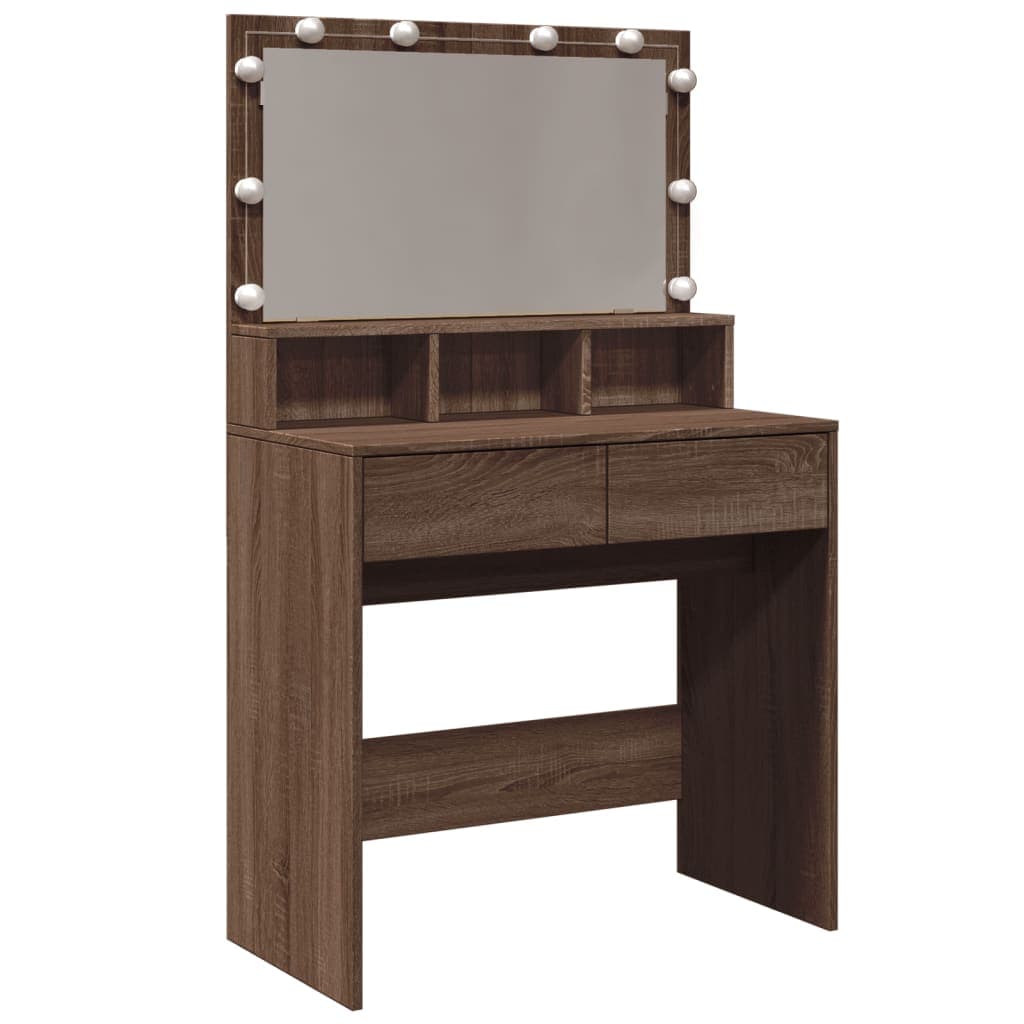 vidaXL Toucador com LED 80x41x134,5 cm carvalho castanho