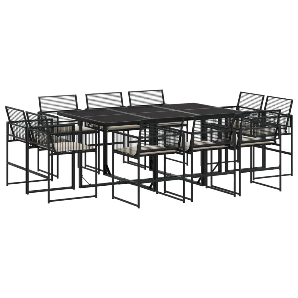 vidaXL 11 Peças Conjunto de Jantar para Jardim com Almofadões Vime Pe Preto - 974606474