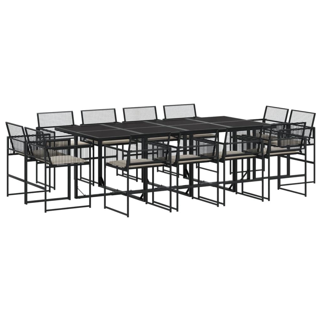 vidaXL 13 pcs conjunto de jantar p/jardim com almofadões vime PE preto