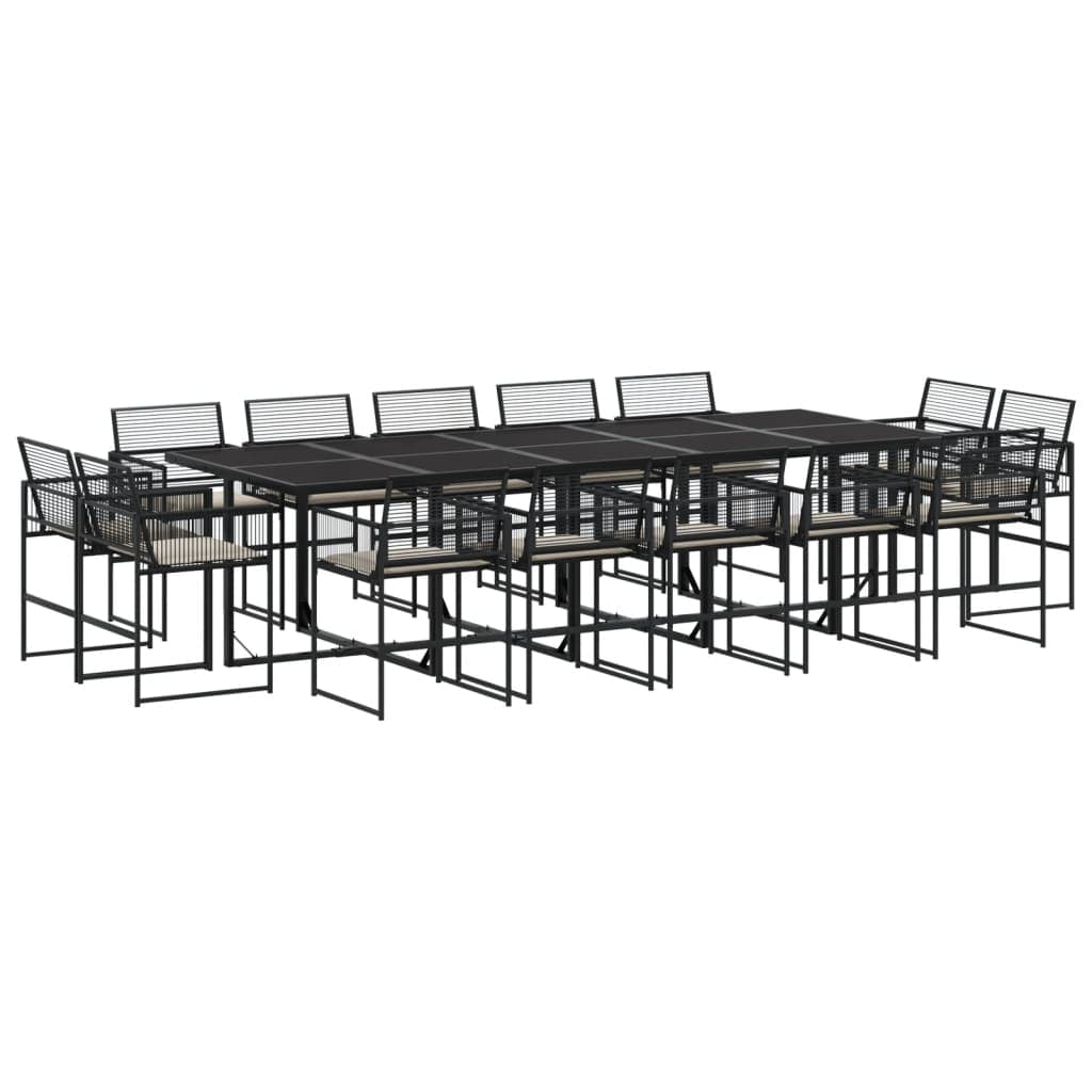 vidaXL 15 pcs conjunto de jantar p/jardim com almofadões vime PE preto