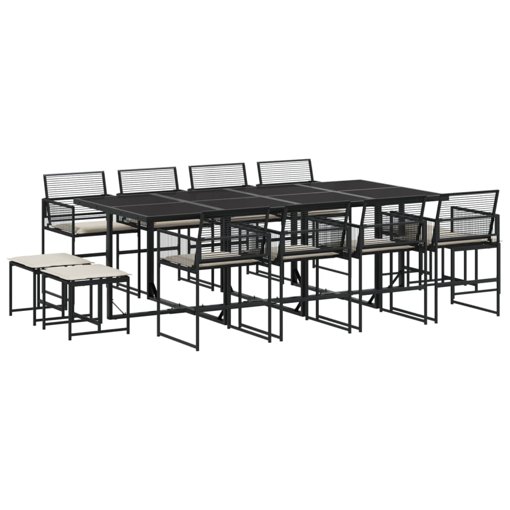 vidaXL 13 Peças Conjunto de Jantar para Jardim com Almofadões Vime Pe Preto - 374851408