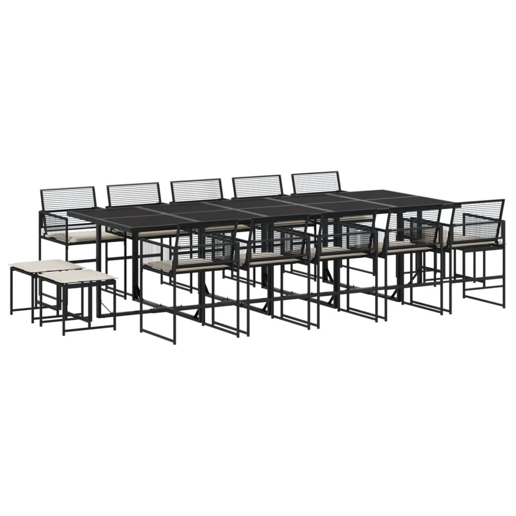 vidaXL 15 pcs conjunto de jantar p/jardim com almofadões vime PE preto