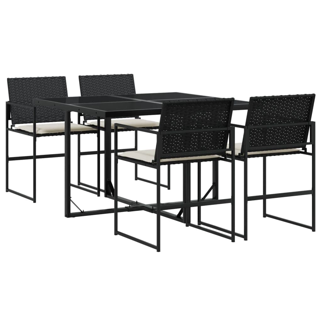vidaXL 5 Peças Conjunto de Jantar para Jardim com Almofadões Vime Pe Preto - 1473108389