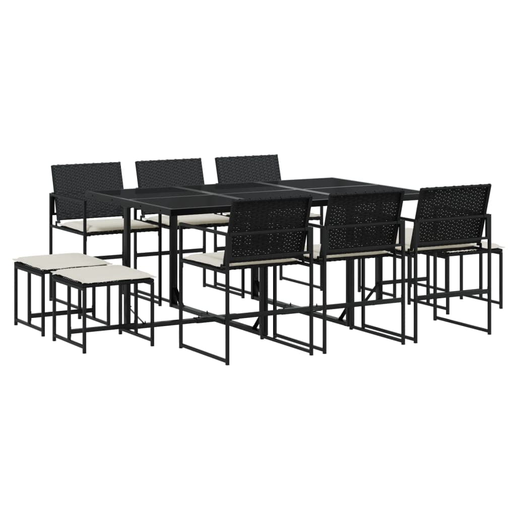vidaXL 11 Peças Conjunto de Jantar para Jardim com Almofadões Vime Pe Preto - 199736048
