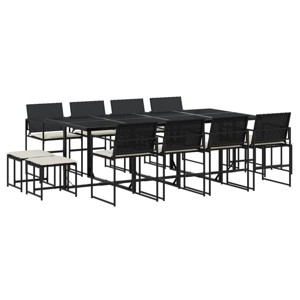 vidaXL 13 pcs conjunto de jantar p/jardim com almofadões vime PE preto
