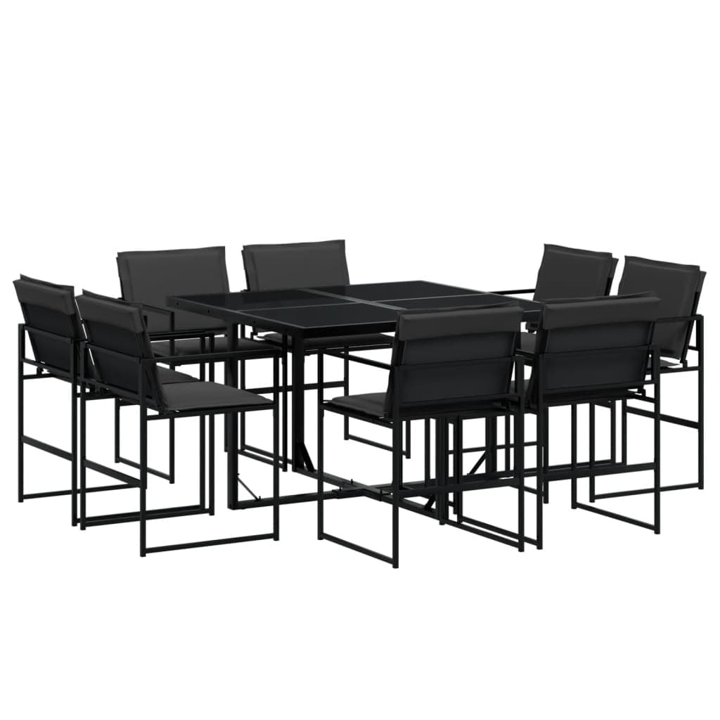 vidaXL 9 pcs conj. de jantar para jardim c/ almofadões textilene preto