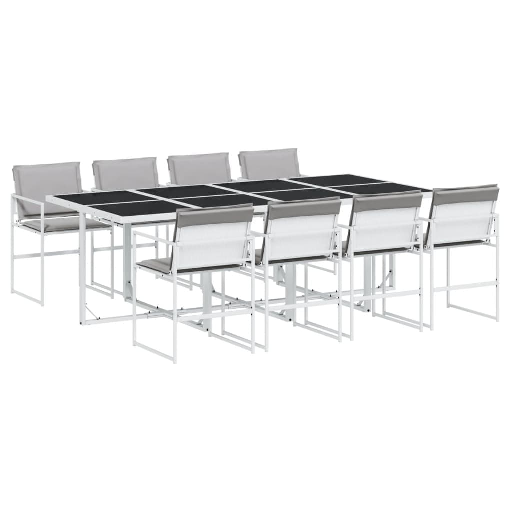 vidaXL 9 Peças Conj. de Jantar para Jardim com Almofadões Textilene Branco - 4121108123