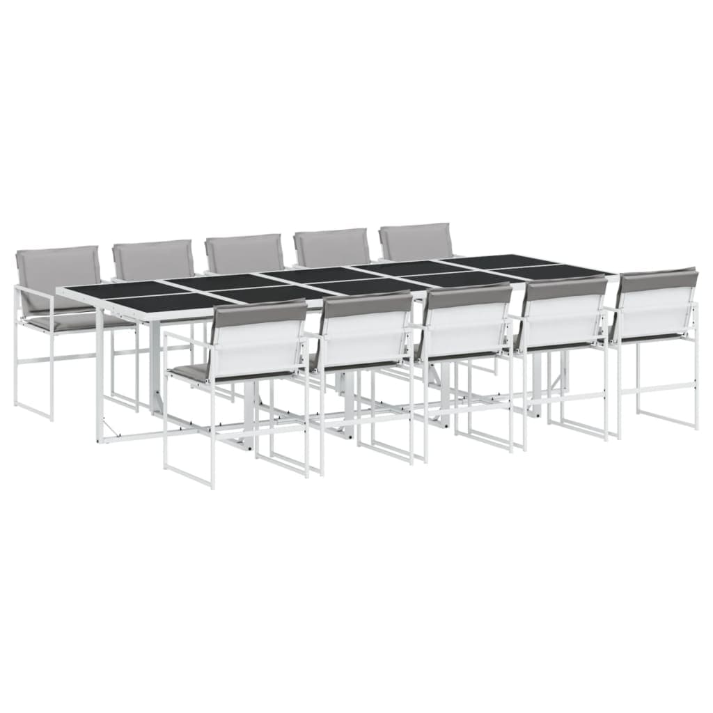 vidaXL 11 Peças Conjunto de Jantar para Jardim com Almofadões Textilene Branco - 2191797773