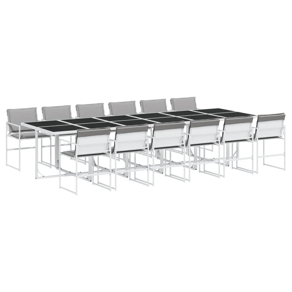 vidaXL 13 Peças Conjunto de Jantar para Jardim com Almofadões Textilene Branco - 464355255