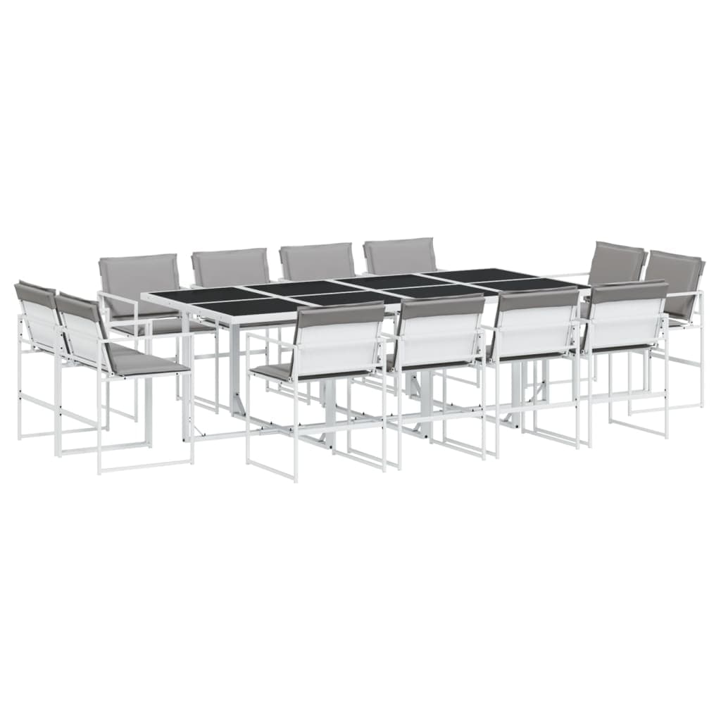 vidaXL 13 pcs conj. de jantar p/ jardim c/ almofadões textilene branco