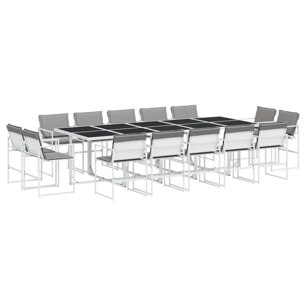 vidaXL 15 pcs conj. de jantar p/ jardim c/ almofadões textilene branco