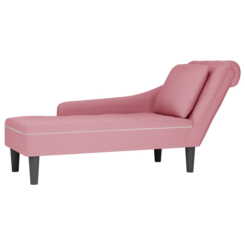 vidaXL Chaise lounge c/ almofada/apoio de braços direito veludo rosa