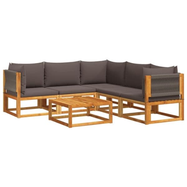 vidaXL 6 Peças Conjunto de Sofás de Jardim com Almofadões Acácia Maciça - 1539668070