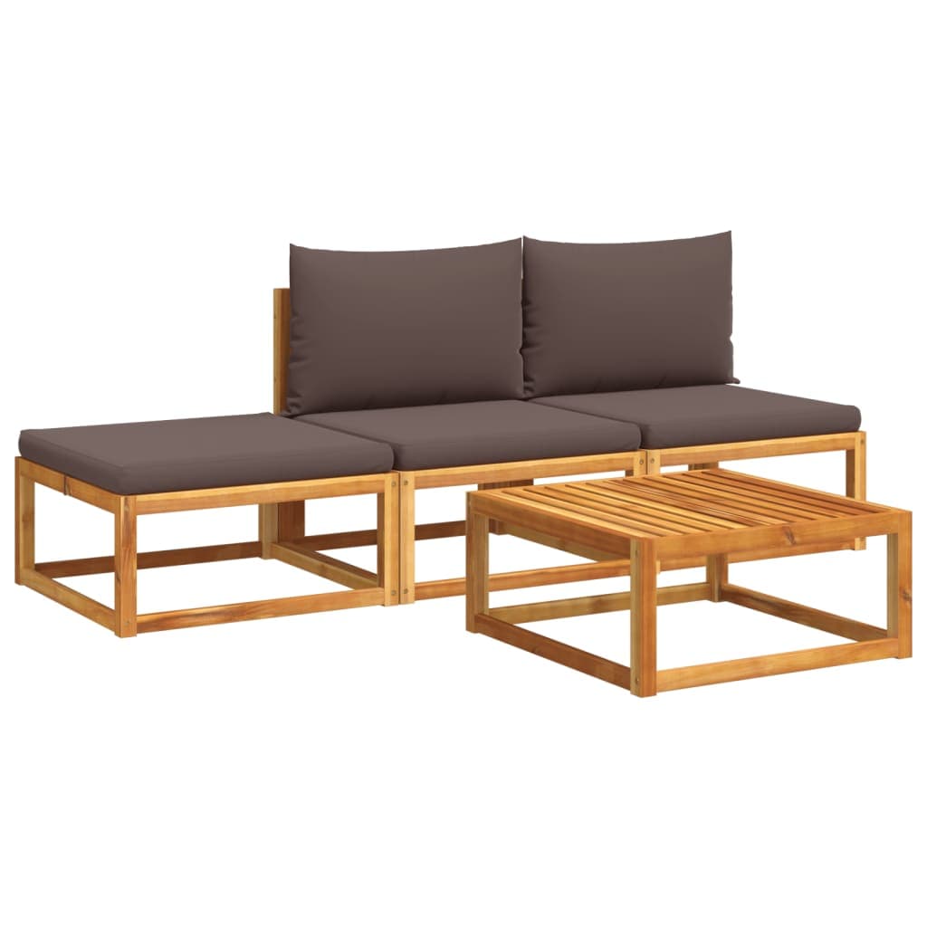vidaXL Conjunto de sofás de jardim vidaXL de 4 peças com almofadas de madeira de acácia e corda